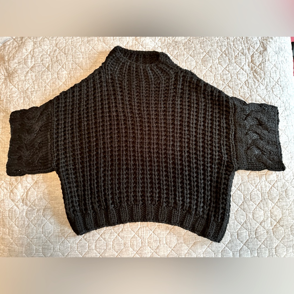 NWOT POL Chunky Knit Boxy Black Short-Sleeved Sweater - POL S fits up to 1-2X - Picture 1 of 9